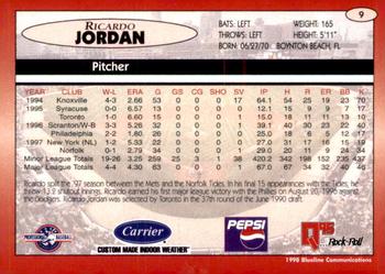 1998 Blueline Q-Cards Indianapolis Indians #9 Ricardo Jordan Back