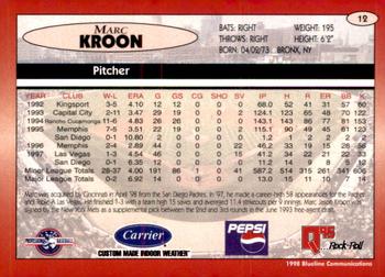 1998 Blueline Q-Cards Indianapolis Indians #12 Marc Kroon Back