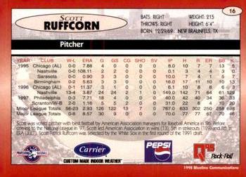 1998 Blueline Q-Cards Indianapolis Indians #16 Scott Ruffcorn Back