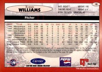 1998 Blueline Q-Cards Indianapolis Indians #18 Todd Williams Back