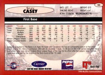 1998 Blueline Q-Cards Indianapolis Indians #23 Sean Casey Back