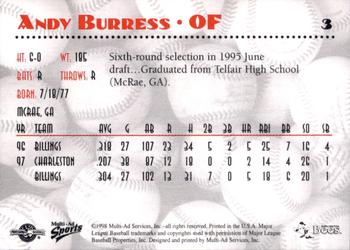1998 Multi-Ad Burlington Bees #3 Andy Burress Back
