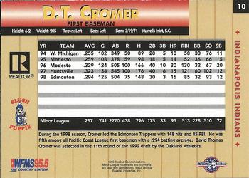 1999 Blueline Indianapolis Indians #10 D.T. Cromer Back