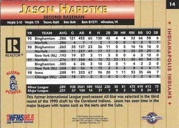 1999 Blueline Indianapolis Indians #14 Jason Hardtke Back
