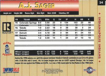 1999 Blueline Indianapolis Indians #24 A.J. Sager Back