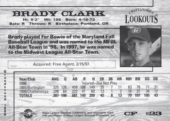 1999 Grandstand Chattanooga Lookouts #NNO Brady Clark Back