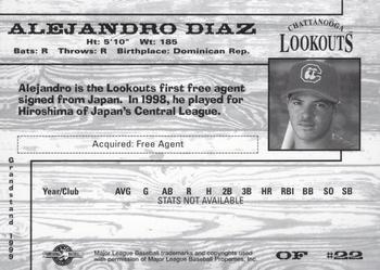 1999 Grandstand Chattanooga Lookouts #NNO Alejandro Diaz Back