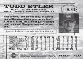 1999 Grandstand Chattanooga Lookouts #NNO Todd Etler Back