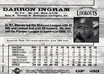 1999 Grandstand Chattanooga Lookouts #NNO Darron Ingram Back