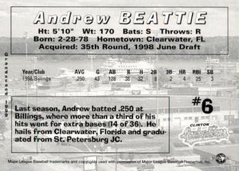 1999 Grandstand Clinton LumberKings #NNO Andrew Beattie Back