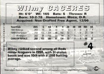 1999 Grandstand Clinton LumberKings #NNO Wilmy Caceres Back