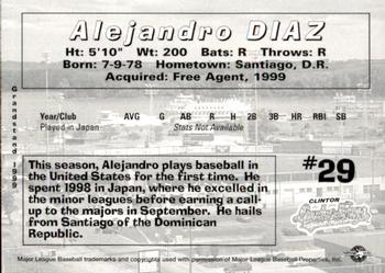 1999 Grandstand Clinton LumberKings #NNO Alejandro Diaz Back