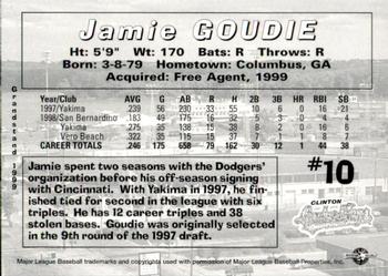 1999 Grandstand Clinton LumberKings #NNO Jamie Goudie Back