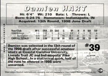 1999 Grandstand Clinton LumberKings #NNO Damien Hart Back
