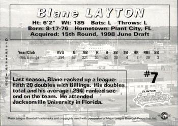 1999 Grandstand Clinton LumberKings #NNO Blane Layton Back