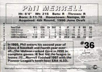 1999 Grandstand Clinton LumberKings #NNO Phil Merrell Back