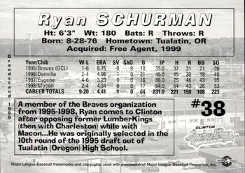 1999 Grandstand Clinton LumberKings #NNO Ryan Schurman Back