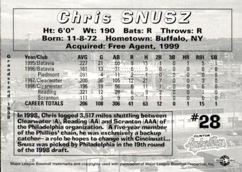 1999 Grandstand Clinton LumberKings #NNO Chris Snusz Back