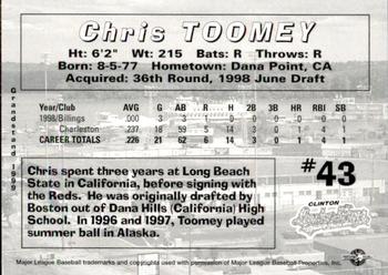 1999 Grandstand Clinton LumberKings #NNO Chris Toomey Back