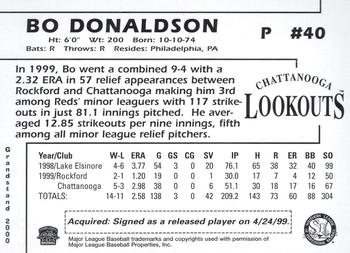 2000 Grandstand Chattanooga Lookouts #NNO Bo Donaldson Back