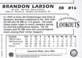 2000 Grandstand Chattanooga Lookouts #NNO Brandon Larson Back