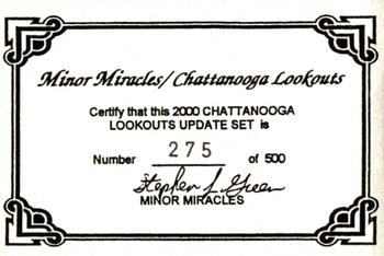 2000 Grandstand Chattanooga Lookouts Update #NNO Authenticity Card Front