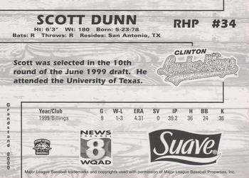 2000 Grandstand Clinton LumberKings #NNO Scott Dunn Back