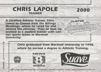 2000 Grandstand Clinton LumberKings #NNO Chris Lapole Back