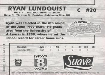 2000 Grandstand Clinton LumberKings #NNO Ryan Lundquist Back