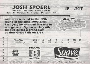 2000 Grandstand Clinton LumberKings #NNO Josh Spoerl Back