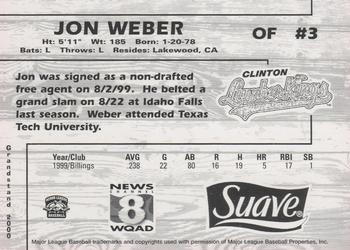2000 Grandstand Clinton LumberKings #NNO Jon Weber Back