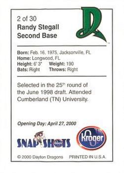 2000 Kroger Dayton Dragons #2 Randy Stegall Back