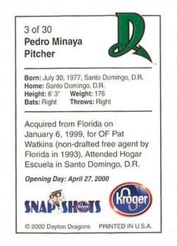 2000 Kroger Dayton Dragons #3 Pedro Minaya Back