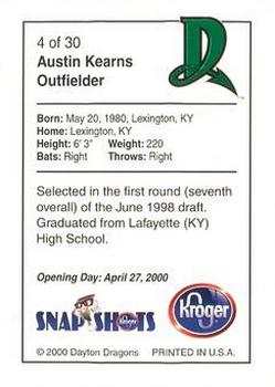2000 Kroger Dayton Dragons #4 Austin Kearns Back