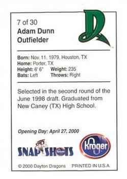 2000 Kroger Dayton Dragons #7 Adam Dunn Back