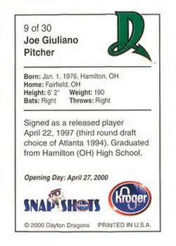 2000 Kroger Dayton Dragons #9 Joe Giuliano Back