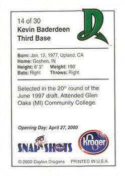2000 Kroger Dayton Dragons #14 Kevin Baderdeen Back