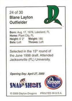 2000 Kroger Dayton Dragons #24 Blane Layton Back