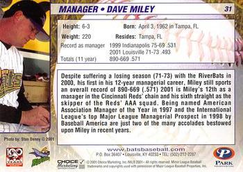 2001 Choice Louisville RiverBats #31 Dave Miley Back