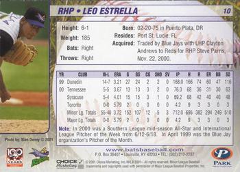 2001 Choice Louisville RiverBats #10 Leo Estrella Back