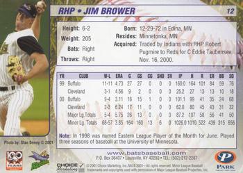 2001 Choice Louisville RiverBats #12 Jim Brower Back