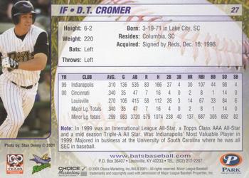 2001 Choice Louisville RiverBats #27 D.T. Cromer Back