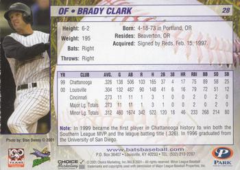 2001 Choice Louisville RiverBats #28 Brady Clark Back