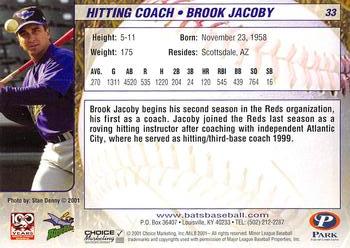 2001 Choice Louisville RiverBats #33 Brook Jacoby Back