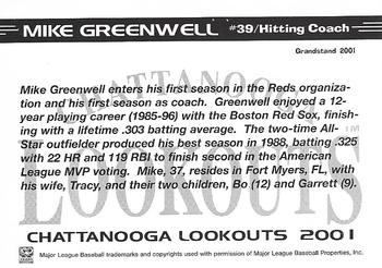 2001 Grandstand Chattanooga Lookouts #NNO Mike Greenwell Back