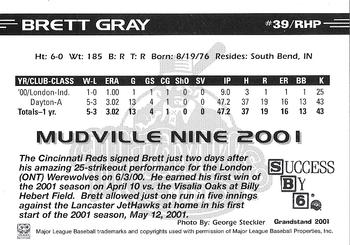 2001 Grandstand Mudville Nine #13 Brett Gray Back