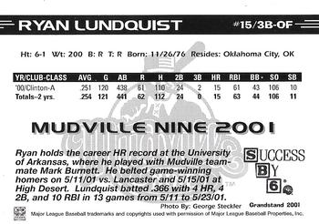 2001 Grandstand Mudville Nine #16 Ryan Lundquist Back