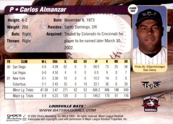 2002 Choice Louisville Bats #02 Carlos Almanzar Back