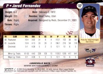 2002 Choice Louisville Bats #04 Jared Fernandez Back