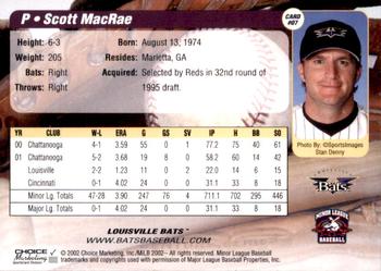 2002 Choice Louisville Bats #07 Scott MacRae Back
